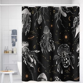 Umpoo Vintage Psychedelic Shower Curtain Mushrooms Aeolian Bells Boho Constellation Shower Curtains for Modern Bathroom Decor 65x72 Inches Waterproof Fabric Durable Washable with Hooks