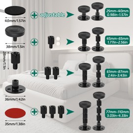 BEASAFY Pack of 4 Headboard Stopper Spacer Wall, 25-110 mm Adjustable Bed Spacer Wall, Black Anti Shake Bed Stabiliser for Beds Sofas Cabinets