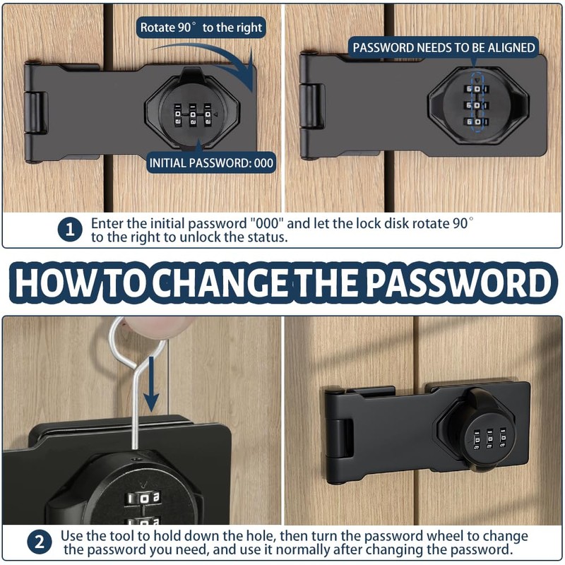 4.5Inch Cabinet Password Hasp Lock 3-Digit Combination Door Lock Internal,