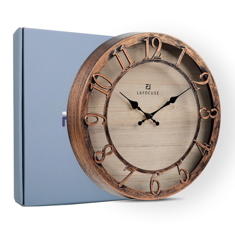 Lafocuse Silent Bronze Rustic Farmhouse Wall Clock with Raised 3D