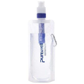 Purewell Collapsible Water Filter Canteens for Hiking, 1L Water Bag/Bottle with Filter, Squeeze Water Through a Filter, Lightweight, BPA Free, Leak Proof, Emergency Preparedness - Specification: 2（480mL）