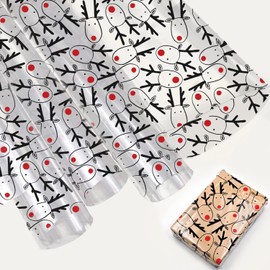 5m*80cm Christmas Elk Cellophane Wrapper for Hampers,Topeedy ECO Clear Wrapping Paper Sheets with Reindeer Perfect Christmas Day New Year Wedding Birthday Gift Bouquet (Supplied in a Folded Sheet)