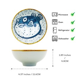 NobleLeaf Ceramic Bowl Set, 5 inch 8.5 oz Bowl for Kitchen, Set of 6, Ideal for Rice, Dessert, Soup, Sauce, Snack and More, Microwave, Refrigerator, Oven and Dishwasher Safe, Unique Marine Prints