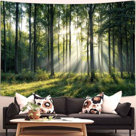 JAWO Nature Forest Tapestry, Green Tree Misty Forest Tapestry Wall Hanging, Aesthetic Scenery Tapestry for Bedroom Living Room Home Decor 60X40 Inch