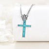 Grmdit Cross Necklace with Crown 925 Sterling Silver Turquoise Cross