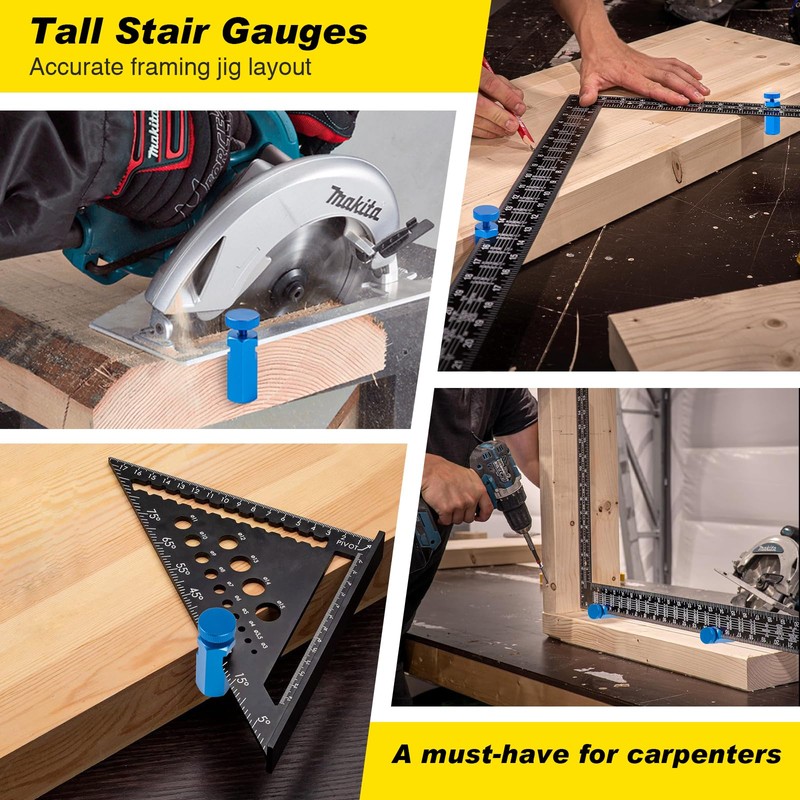 Tall Stair Gauges for Framing Square with Holder, Carabiner Stair