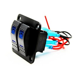 GIDREN DC 12V/24V 2 Gang 5 Pin ON Off Rocker Switch Panel Pre-Wired Rocker Switch Aluminum Panel for Automotive Cars Marine Boats ATVs Trailers (Blue)