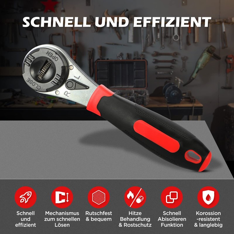 KAISAL Adjustable Ratchet Wrench with Locking Spanner Cr-V Reversible Ratchet