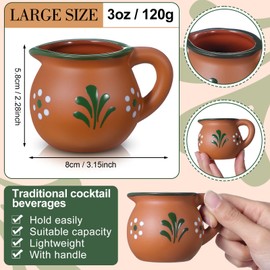 Gejoy Pack of 3oz Cantaritos De Barro Mexican Cups Mini Terracotta Clay Mugs with Handles Artisan Made Coffee Cocktail Tea Mugs for Tequila, Margaritas, Mojitos Drinks Souvenirs(12 Pcs,Bright)