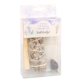 Positive Energy Cleansing Smudge Kit with Amethyst Crystal, White Sage, Palo Santo, and Selenite Wand - Something Different Wholesale