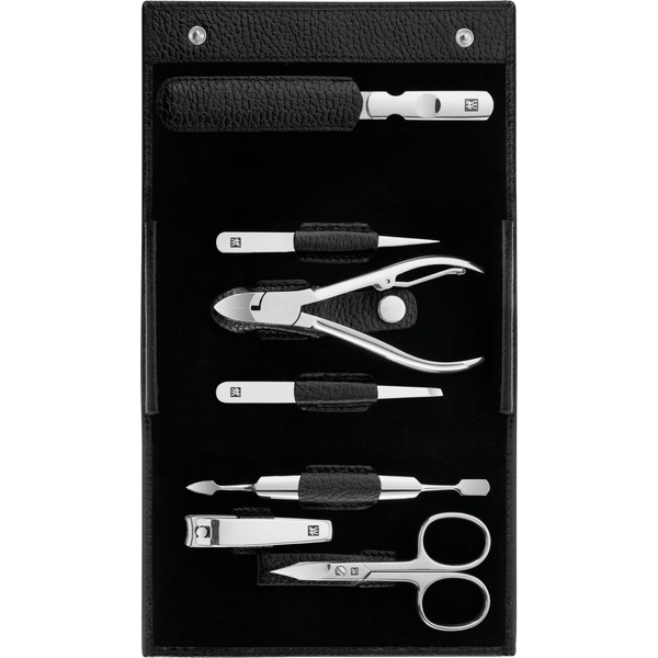 ZWILLING Manicure and Pedicure Set, Travel Case Set, Nail Care, Leather, 7 Pieces, Black