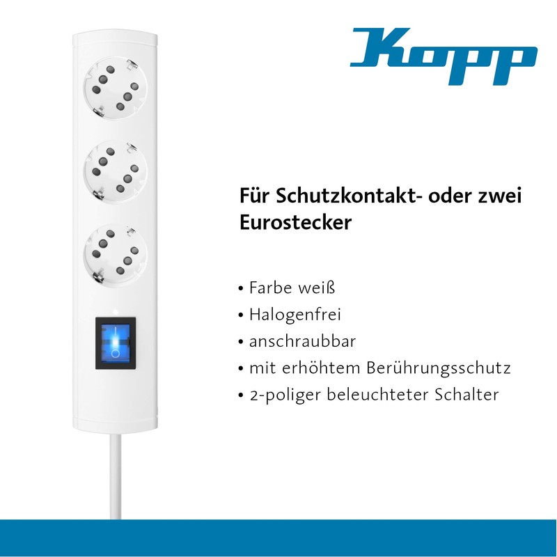 Kopp DUOversal® Plus 3/6-Way Power Strip 1.4 m with Double