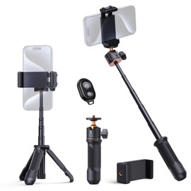 K&F Concept 34cm/13.4" Selfie Stick Tripod Mini Tripod for Smartphone with Phone Holder, Portable Vlogging Tripod with Bluetooth for Lightweight Camera, Fill Light