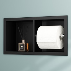 Neodrain Dual Roll Recessed Toilet Paper Holder - 304 Stainless Steel Hidden in-Wall Design Simple Loading and Unloading Space-Saving for Modern Bathrooms (Black)