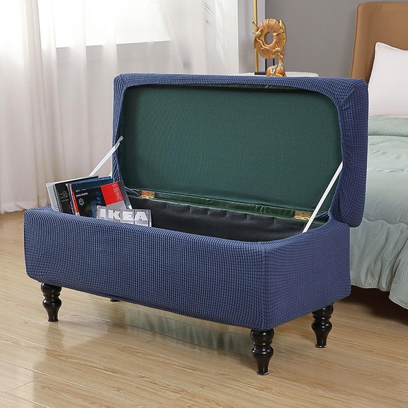 Lussenwert Ottoman Cover Rectangle, Stretch Jacquard Storage Bench Cover Removable