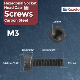 Kozelo 50pcs Socket Head Cap Screws - [M3-0.5 x 10mm] Alloy Steel Black Oxide Grade 12.9 Internal Hex Screw for 3D Printer Furniture Industrial Use, Black