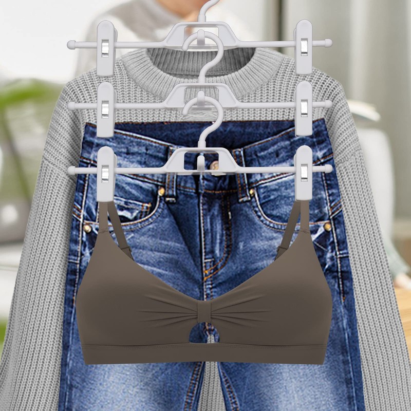 Hoypeyfiy 10pcs Stackable Plastic Clothing Hanger with Clips, Adjustable Skirt