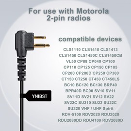 YNIBST 2-Way Radio G-Shape Headset, 2-pin in-Ear Walkie Talkie Earpiece with PTT Mic Earbud Audio Kit for Motorola CP185 CP200 CP040 BPR40 CLS1110 CLS1410
