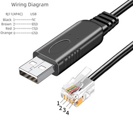 RIKYJIC USB to RJ11 RJ12 Debugging Cable for RS232 Control Configuration - 1.8m Black Cable, Ideal for Cash Registers and Scales (USB to RJ11(4P4C))