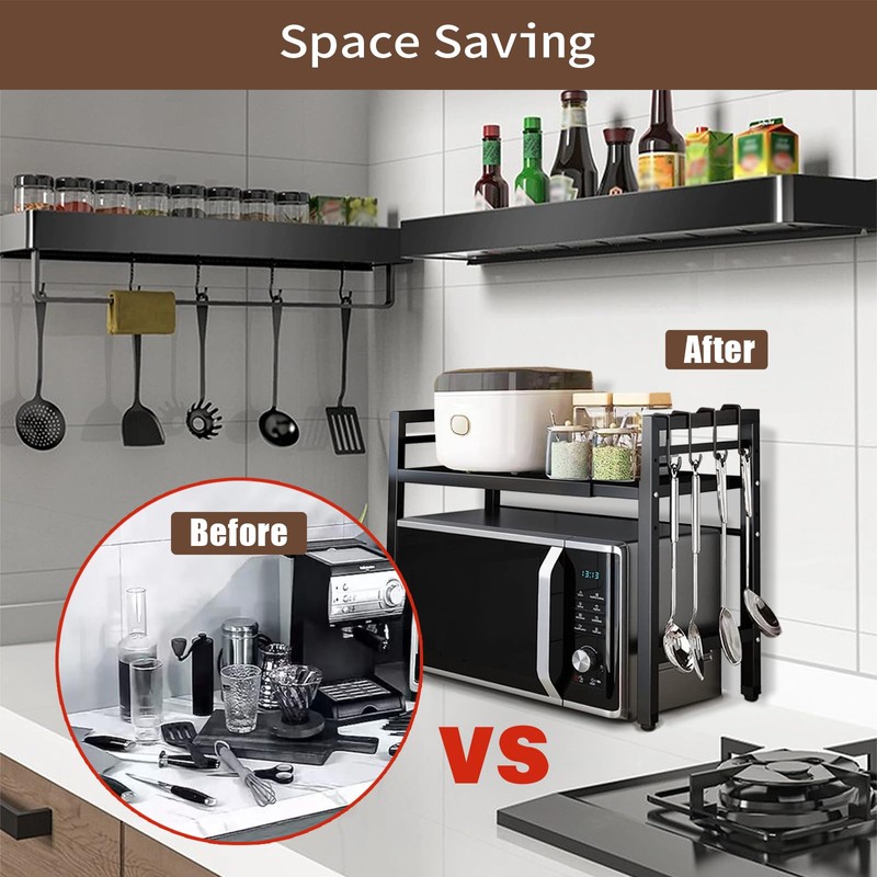 Vautrezon Microwave Oven Rack Expandable Countertop Heavy Duty Microwave Shelf