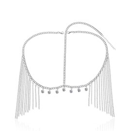 Boho Head Chain Crystal Rhinestone Headpiece Egyptian Tassel Hair Chain Festival Costume Prom Hair Accessories for women (Silver)