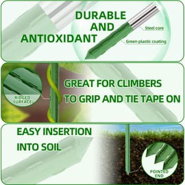 Fabulas Garden Stakes 16 Inch 70 Pack, Diy 4ft 5ft 6ft 7ft 8ft Tomato Stakes Plastic Coated Metal Plant Sticks Stakes Supports with 40 Connectors 30 Rotatable Clips for Indoor Outdoor Plants Vegetable