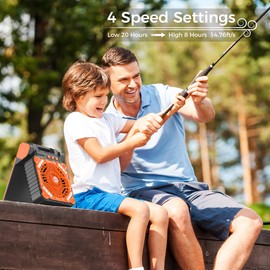 KITWLEMEN Solar Camping Fan with Lantern - Rechargeable Battery Operated Fan, 18H Run Time Max, 4 Speeds, 8H Timer, 90° Adjustable Portable Desk Fan for Camping, Power Outage, Outdoor Use (Orange)