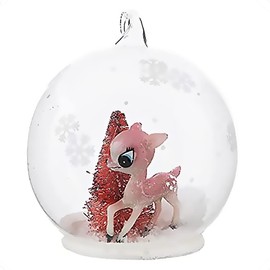 Christmas Market Ornaments Bola de nieve con diseño de reno y árbol, color rosa vintage con copos de nieve, decoración retro del país de las maravillas del invierno