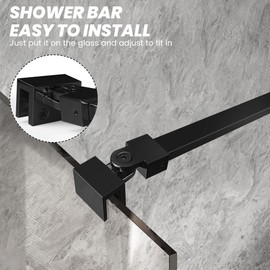 Shower Glass Door Support Bar, Wall-to-Glass Brace for 1/4"(6mm), 5/16"(8mm), 3/8"(10mm) Frameless Glass Panel, 18 Inch Long Stainless Steel Shower Rod, Matte Black