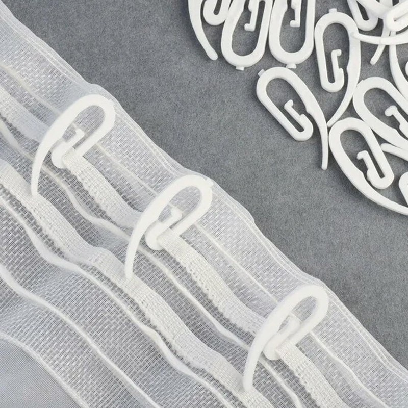Pack of 100 Universal Curtain Hooks, Plastic Curtain Hooks, White