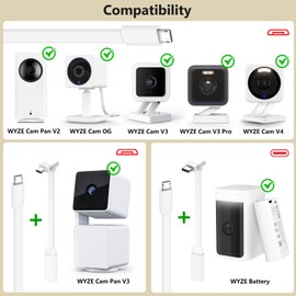 50Ft/15m Outdoor Power Adapter Compatible with Wyze Cam V4, WYZE Battery Cam Pro, Wyze Cam Pan V3/V2,Wyze OG,Wyze Cam V3/V3 Pro, Replace for WYZE Plug, Waterproof Flat Cable Charge Your WYZE Camera