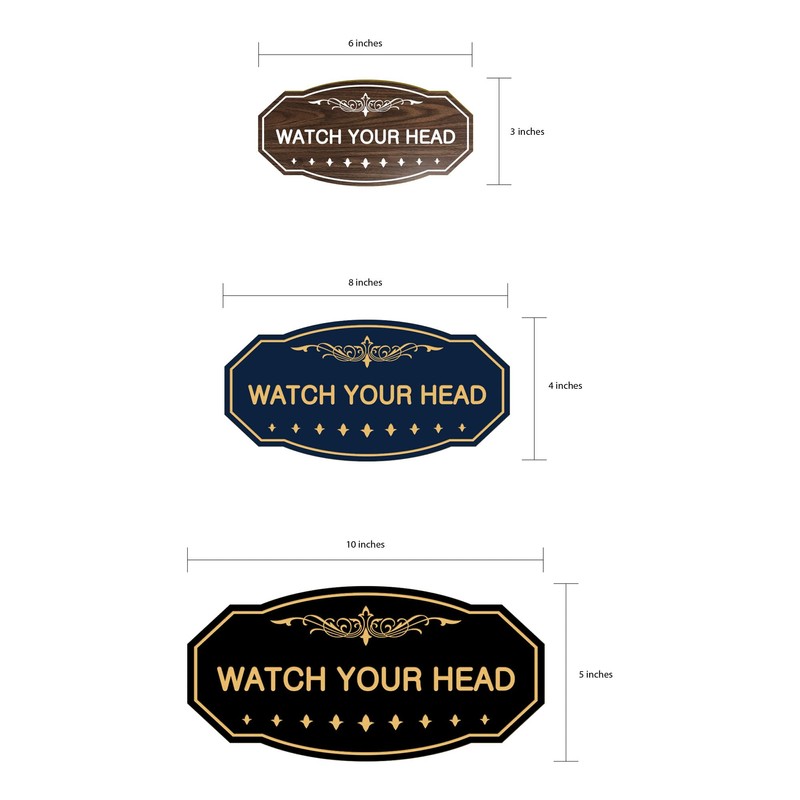 Signs ByLITA Victorian Watch Your Head Sign (Walnut) - Small