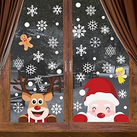 Christmas Window Stickers,pcs Christmas Snowflake Window Stickers,Reusable Static Window Clings,Xmas Window Stickers for Christmas Window Display,Double Sided Christmas Window Decorations (56 pcs)
