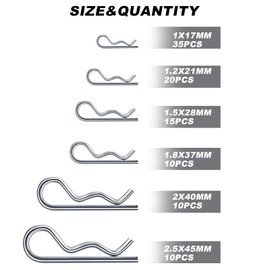 AIEX 100pcs Cotter Pins Assortment Kit, Steel Cotter Pins R Clips Split Pins R Clips for Hitch (6 Sizes)
