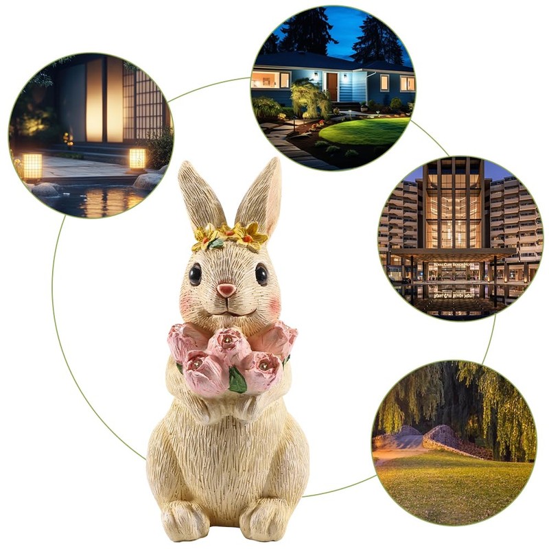 Rabbit Decoration with Solar Lantern, Garden Decoration Figures, Rabbit Garden