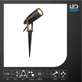 SLV Syna LED Ground Spike, 3000 K, Aluminium/Glass, 8.6 W, 14.5 x 5.4 x 10 cm
