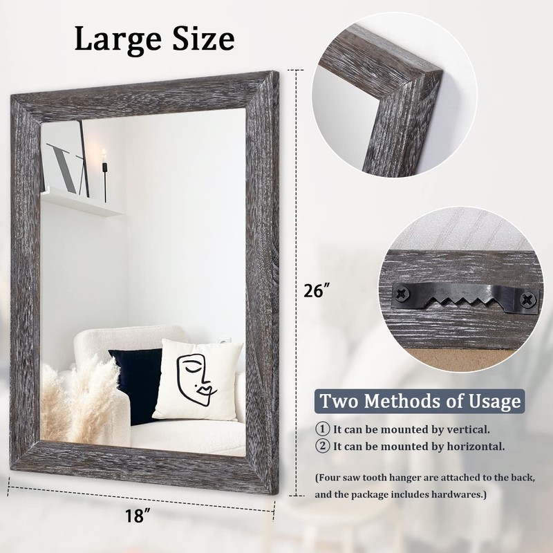 AAZZKANG Wall Mirror with Rectangle Wood Frame Large 26"x18" Rustic
