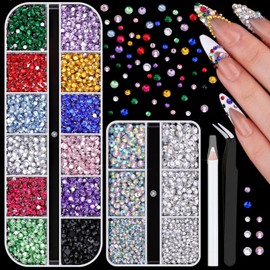 6800Pcs Small Resin Rhinestones for Nail Art, Tiny Colorful Clear AB 2/3/4MM Flatback Bedazzling Gems, Nail Rhinestones and Gems Crystals Charms for Acrylic Tips Manicure Decor