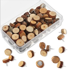 Sawysine 80 Pcs Wood Push Pins, Wood Thumb Tacks Decorative Push Pins for Cork Boards, Map Photos Calendar and Home Office Craft Projects(Round) | Sawysine