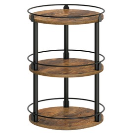 YATINEY 3-Tier Lazy Susan Organizer, Rotating Spice Rack, Spinning Organizer, Industrial Turntable Spice Rack Organizer for Cabinet, Kitchen Countertop, Pantry, Rustic Brown and Black SR23BR