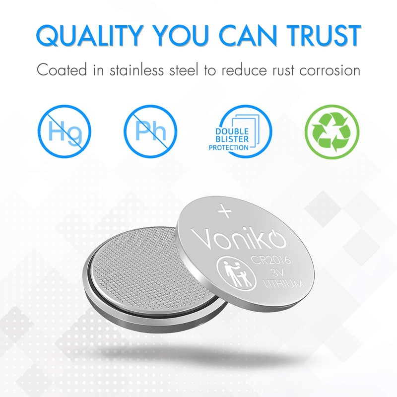 Voniko CR2016 3V Lithium Batteries 6 Pack for Child Safety,
