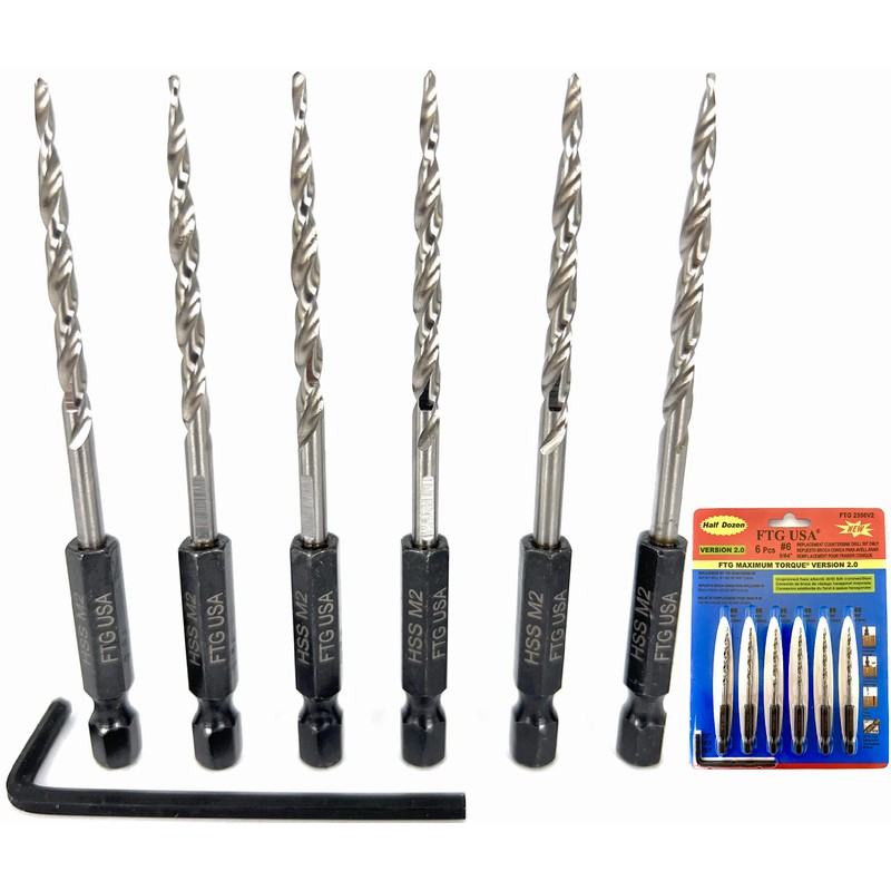 FTG USA 6 Pc #6 (9/64") Tapered Countersink Drill Bit