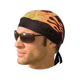 Daniel Smart Motorcycle Headwraps Cotton Doo Rag Skull Caps Sweat Wicking Cooling Helmet Liner for Men & Women (Black with Flames,)