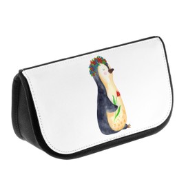 Mr. & Mrs. Panda Penguin Flower Wreath Cosmetic Bag, White, Hand Drawn