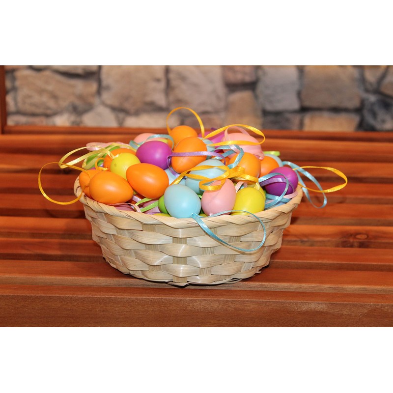 Kamaca Pack of 96 Colourful Easter Eggs Plastic with Ribbon