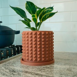 Cubist Planter with Drainage flower pot, Multiple Sizes - Color: Copper, Style: 7 Inch + Drip Tray