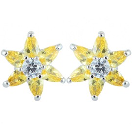 Riva Flower: Pierced Earrings with Marquise Cut Gemstone Cubic Zirconia CZ [4 Colours Available] in 18K White Gold Plated, Simple Modern Elegance, Brass, Citrine