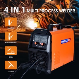 200A Synergic Mig Welder Wire Feed Welder, 4 in 1 Gas MIG/Gasless Flux MIG/Stick/Lift TIG Multi-Process Welder Machine, 110V/220V Dual Voltage Welder with IGBT Inverter & LCD Screen Display