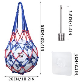 NINVVS 2 Pieces of Ball net Bag, with 2 Pieces of Ball Pump Needle and 2 Pieces of Hook, Portable Braided Rope Bag for Ball, Ball Braided Rope net Bag, Large Rope Tennis Bag Ball Bag