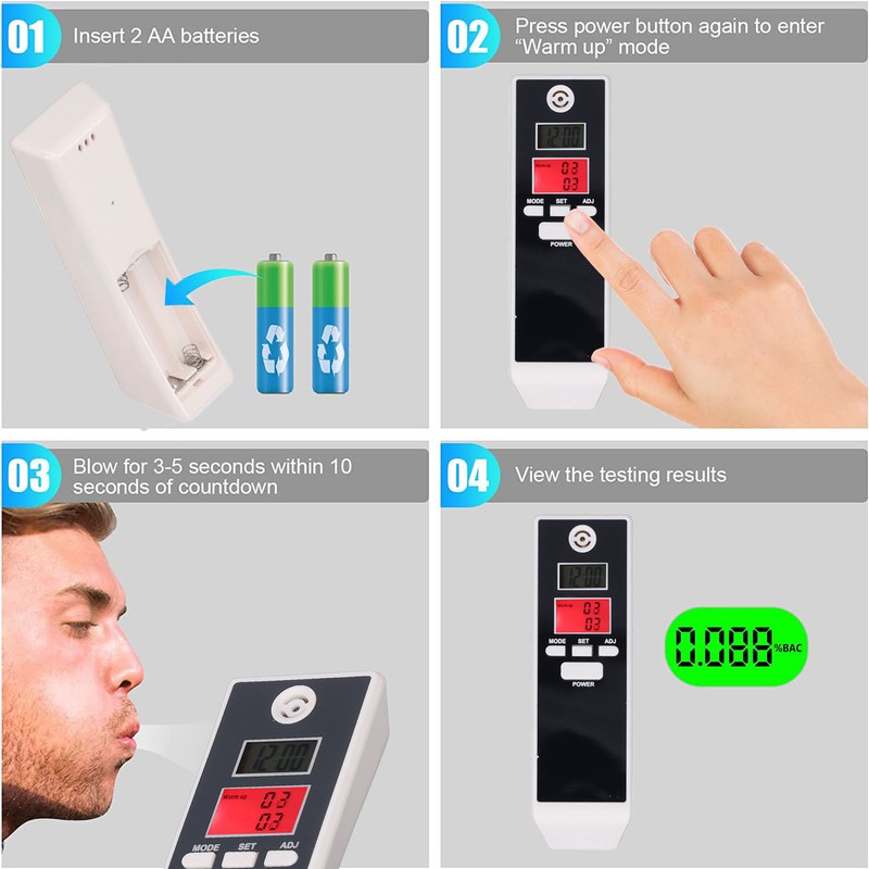 Breath Tester Digital Drunk Meter Dual LCD Display with Audio